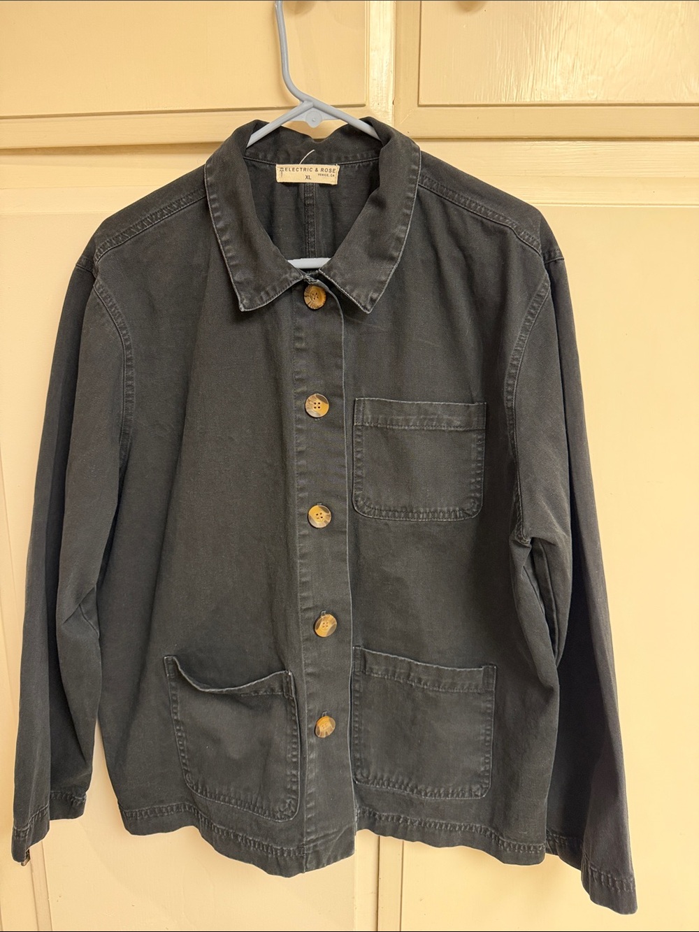 Electric & Rose Black Button-Front Overshirt with Patch Pockets